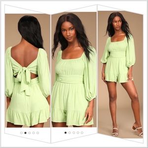 Sky's the Limit Light Green Puff Sleeve Tie-Back Romper
Lulus